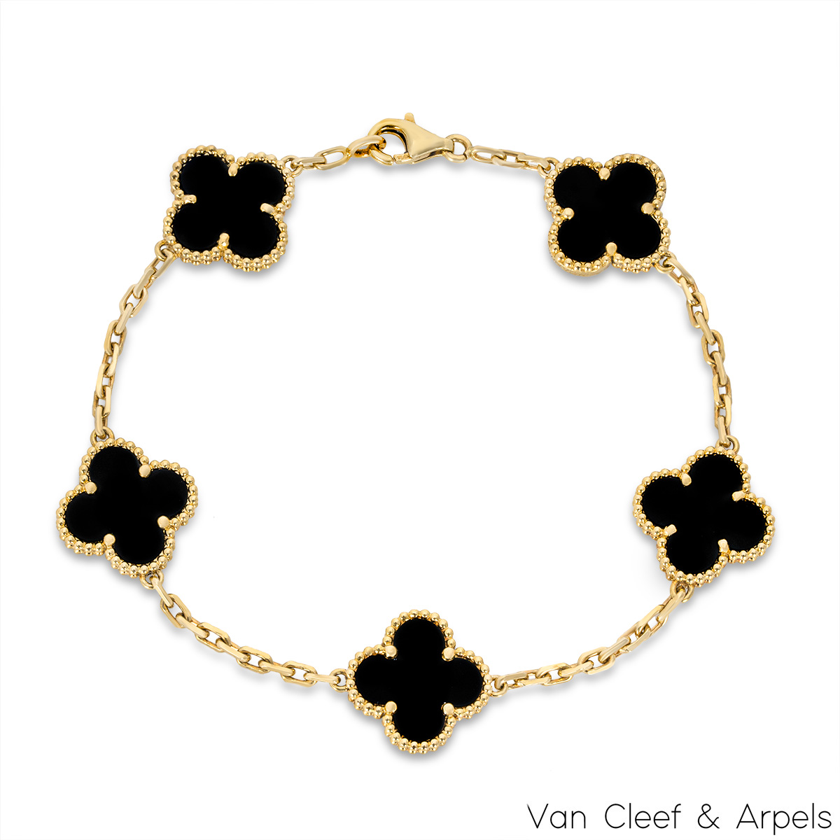 Van Cleef & Arpels Yellow Gold Onyx Vintage Alhambra 5 Motif Bracelet ...